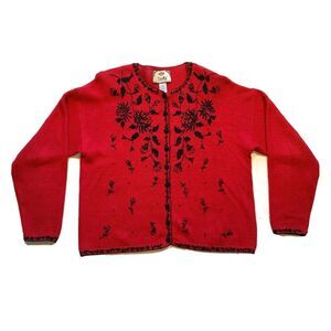 Vintage Tiara International Beaded Embroidered Cardigan Sweater Christmas XL EUC